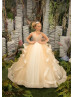 Gold And Ivory Tulle Ruffled Luxury Beaded Flower Girl Dress Gold And Ivory Tulle Ruffled Luxury Beaded Flower Girl Dress